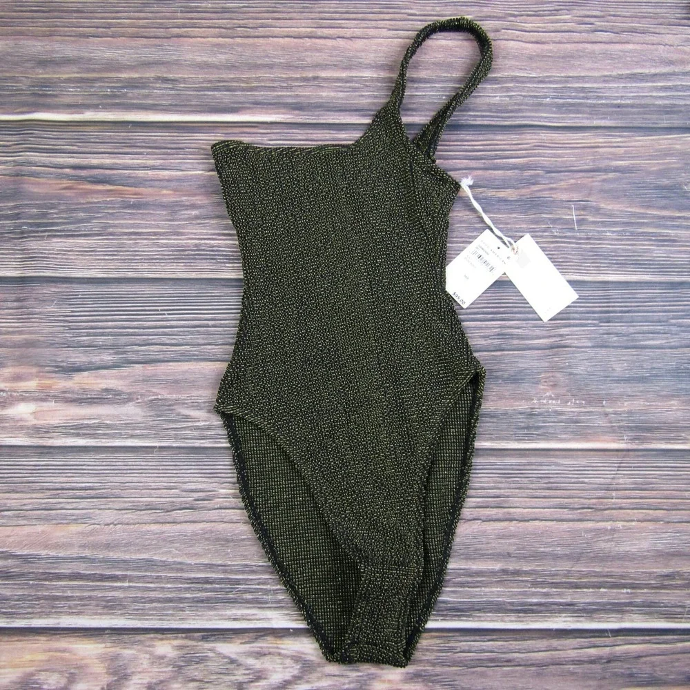 Good American NEW XXS/XS Size 00/0 Black Hot‎ Shoulder One Piece Swimsuit